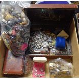 A large quantity of mixed costume jewellery, Oriental lacquered boxes etc