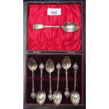 A set of 6 Arts and Crafts silver teaspoons, and 1 other