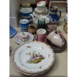 Meissen plates, Cornishware items, Crown Devon vase etc