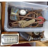 A whistle, boxes, bells, a kukri knife etc