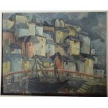 Phylis Johnson, oil on board, Cornish harbour scene, signed, 15" x 18", mounted