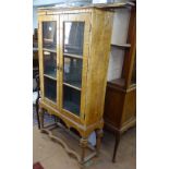 A Queen Anne style walnut display cabinet on stand (A/F), W92cm, H172cm