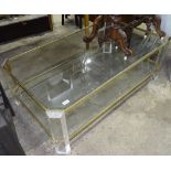 A hollywood regency glass, metal and perspex rectangular 2-tier coffee table, W119cm, H40cm