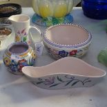 Poole Pottery bowl with painted flowers, and 3 other pieces of Poole