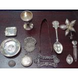 A collection of silver items, to include egg cup, bookmark, nurse's buckle, Vesta, ARP badge,
