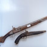 A flintlock musket and a flintlock pistol