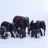 6 carved wood elephants, tallest 13.5cm