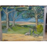 Manner of Ronnie Kray, 2 oils on board, landscape scenes, largest 25" x 30.5", unframed (2)