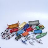 Meccano racing cars, a Dinky Land Rover, aeroplanes etc