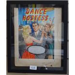 An original 1940s Pulp Fiction gouache artwork, dance hostess, unsigned, image size 11" x 7.5",