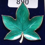 A Danish silver-gilt and green enamel leaf brooch by BRDR. Bjerring, Copenhagen, 17g
