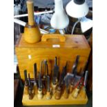 A carpenter's chisel set in carrying case etc