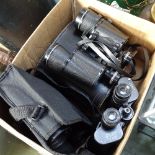 Zenith 12x50 binoculars in case, Zennox 8-24x50 binoculars in case, and Boots Pacer 12x50 Binoculars