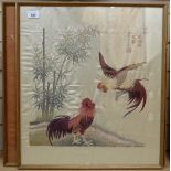 3 framed Oriental embroideries on silk, height 55cm