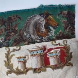 2 Victorian beadwork panels, one depicting horses and dogs, length 104cm