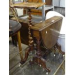 A 19th century mahogany teapoy on barley twist column and tripod base, and a walnut Sutherland table