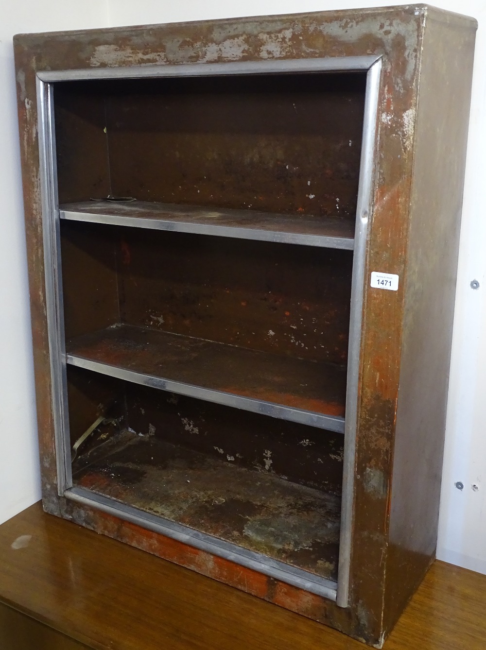 A small industrial metal open cabinet, W74cm, H92cm