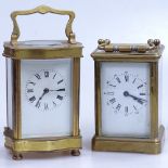 2 brass-cased carriage clocks, one on 4 feet, height 12cm