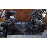 A pair of painted spelter Marley horse groups, height 36cm