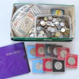 Various foreign coins, Royal commemorative crowns, bank notes etc