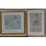Louisa Dominguez, pair of pastels on paper, female studies, signed, portrait image dimensions, 16" x