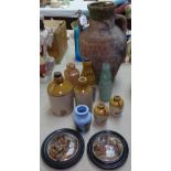 An earthenware 2-handled pot, 39cm, 2 Prattware pot lids and pot, bottles etc