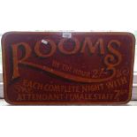 An Antique painted wood sign "Rooms by the Hour", W59cm