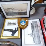 Photographs and shield relating to HMS Ocean etc