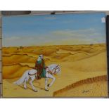Marcelino, oil on canvas, desert scene, signed, 28" x 36", framed