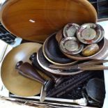 Treen items, and a print tray