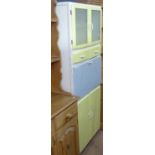 A 1950s/60s white and yellow painted maid saver cabinet, W76cm, H177cm