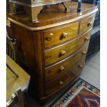 A 19th century mahogany bow-front 5-drawer chest on bun feet, W120cm, H124cm