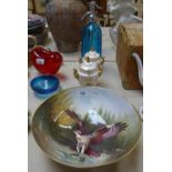 Colebrooke Rye soda syphon, a pair of Coalport pots, and a Caverswall bowl with painted osprey