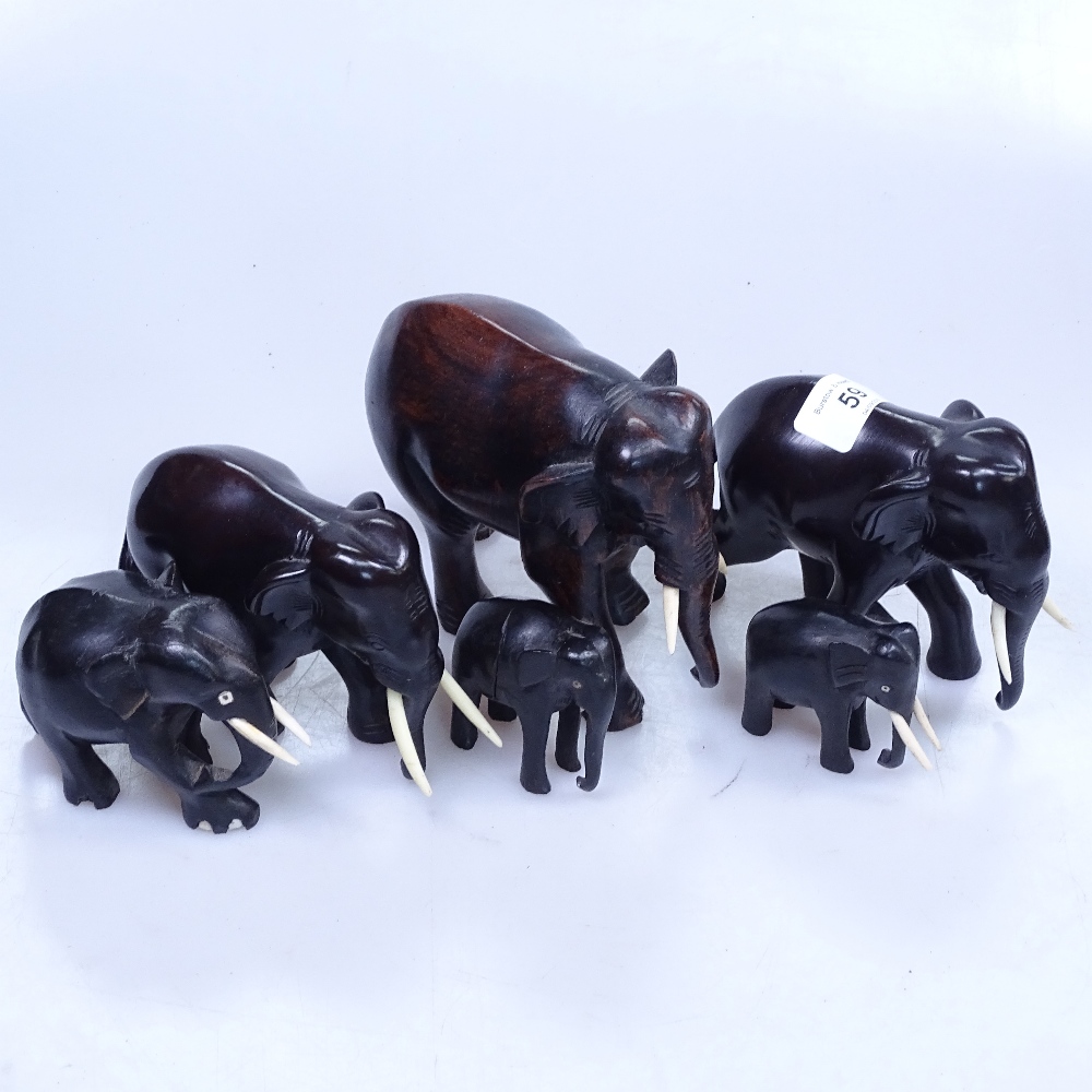 6 carved wood elephants, tallest 13.5cm - Image 2 of 2