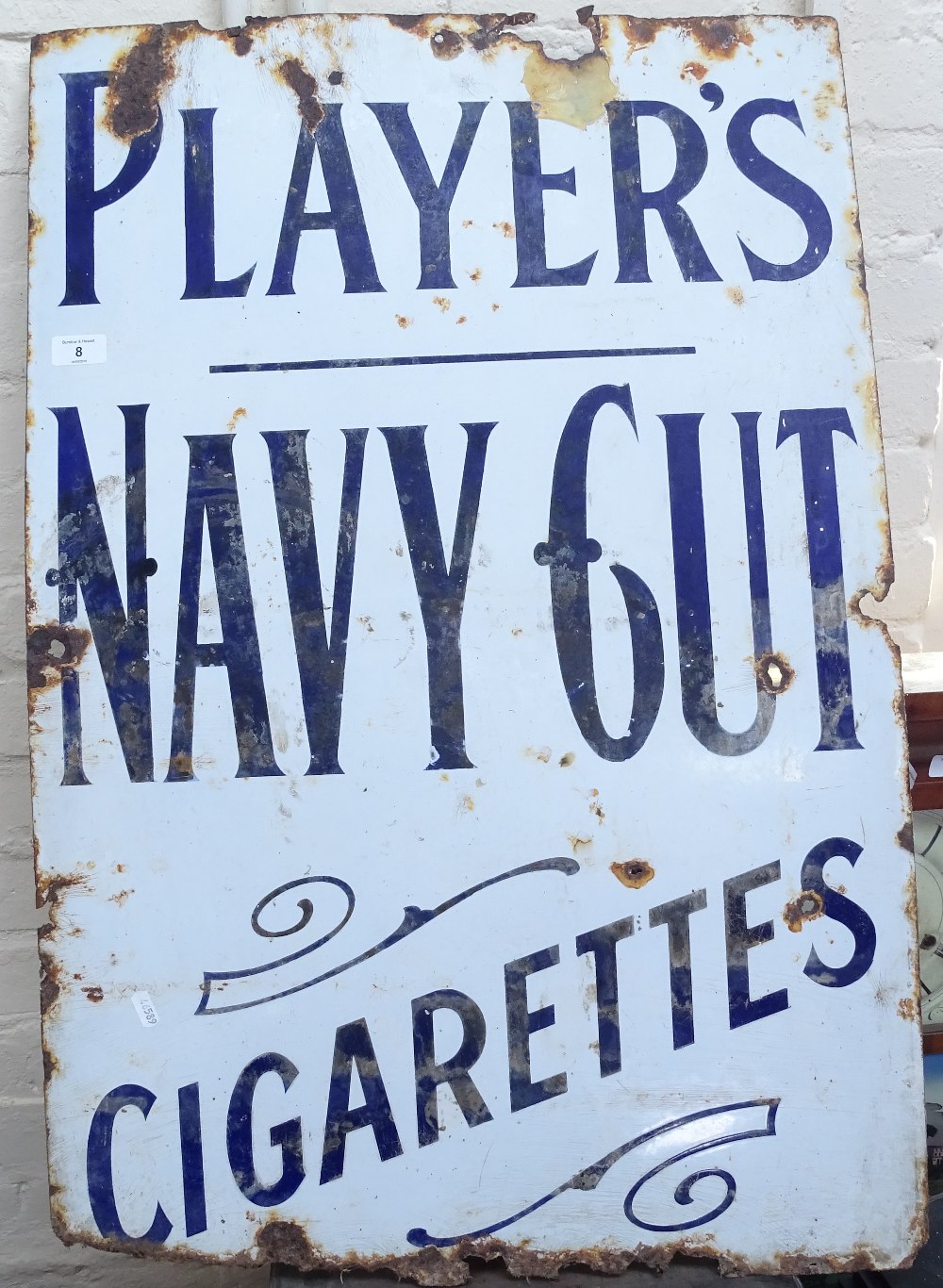 A Vintage enamelled Player's Navy Cut Cigarettes sign, height 85cm