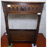 A 1920s oak console table, of canted form, with single drawer and turned legs, W83cm, H75cm