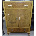 1930s figured walnut cabinet with drawer and cupboards, on bun feet, W75cm, H102cm