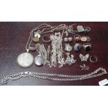 A box of mixed silver jewellery, to include rings, pendants, necklaces etc