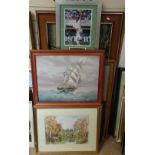 Various watercolours and prints, including Alan Farrell (10)