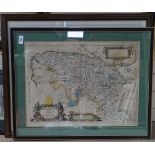 Antique hand coloured map of Burlington Bay Scarbrough and Hartlepoole, image size 17" x 22", and an