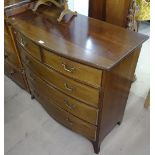 A Regency mahogany bow-front 5-drawer chest on splayed bracket feet, W105cm, H102cm, and a swing