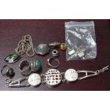 A collection of silver and stone set dress rings, a bracelet, a pendant etc