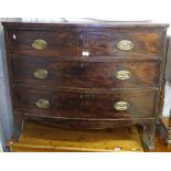 A 19th century mahogany bow-front 3-drawer chest, W108cm