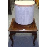 A hardwood and brass inlaid lamp table, a Lloyd Loom laundry bin etc