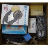 Boxed headphones, Viewmaster discs etc