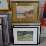 Various watercolours, including F Ramus, coastal scene (5)