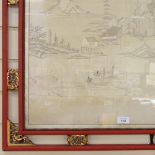 A Chinese hand embroidered silk picture in ornate red and gilt frame, height 70cm