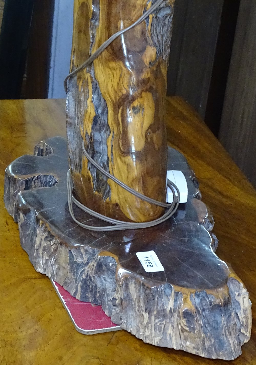 A polished fossilised wood table lamp, height to top of bayonet 64cm - Image 2 of 2