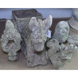 4 weathered concrete garden ornaments