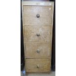 A Vintage pine-framed 4-drawer filing cabinet, W49cm, H132cm